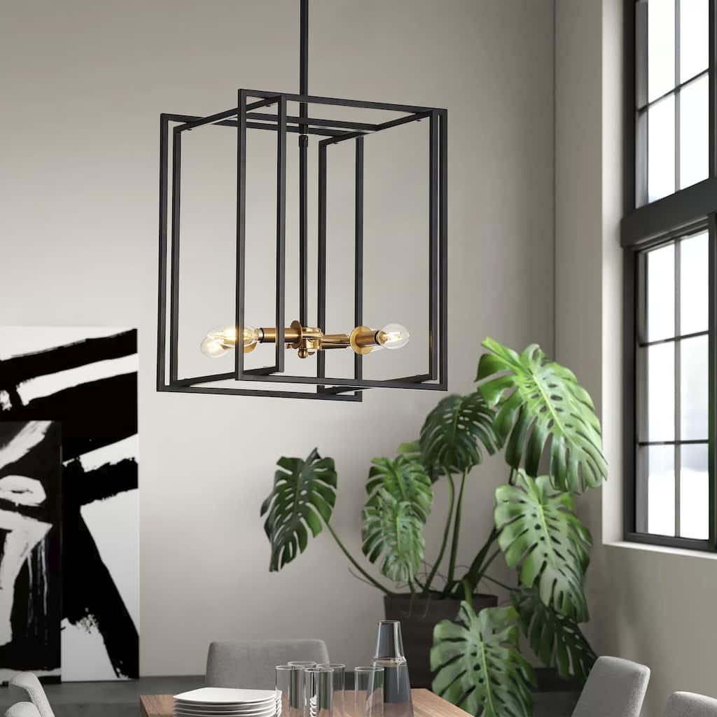 Industrial Matte Black 4-Light Metal Frame Candle Style Chandelier