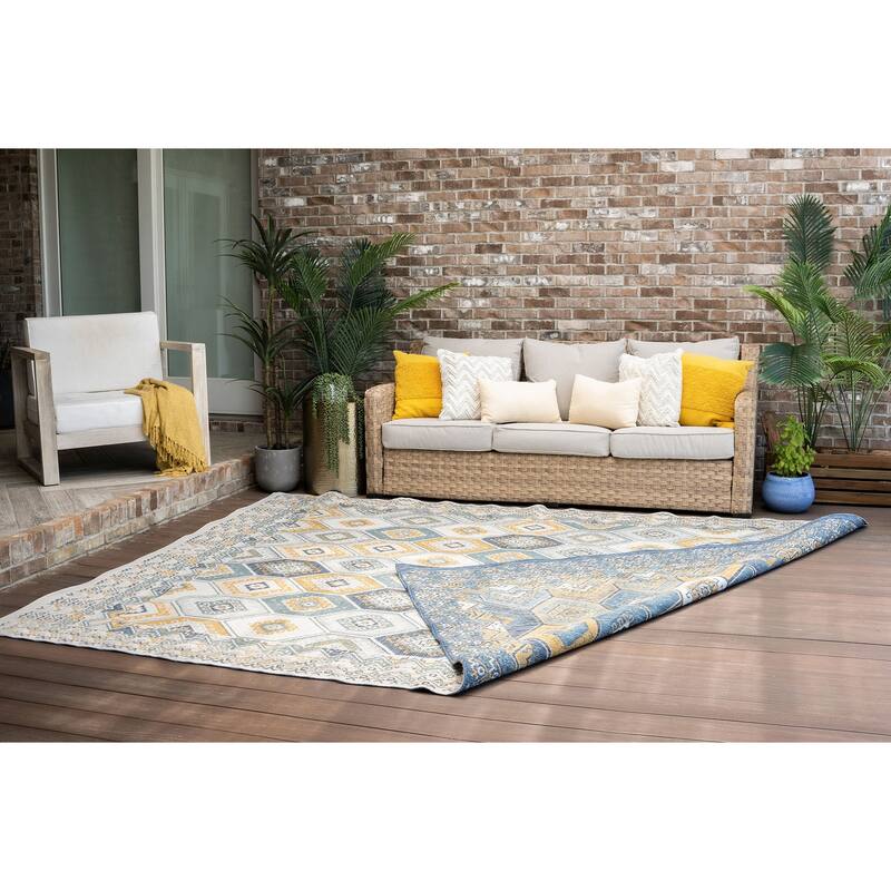 Alfresco Nautical & Coastal Geometric Reversible Indoor/Outdoor Area Rug
