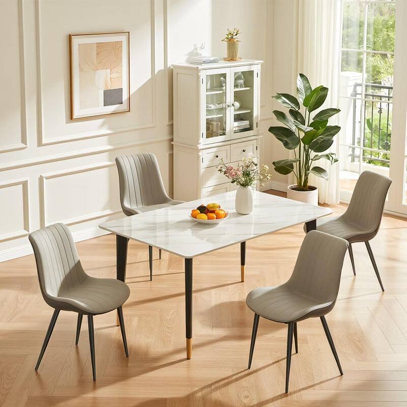 PU Leather Dining Chair with Metal Legs, Wave Pattern Upholstered Armless Chair Set of 4 for Kitchen, Restaurant, Living
