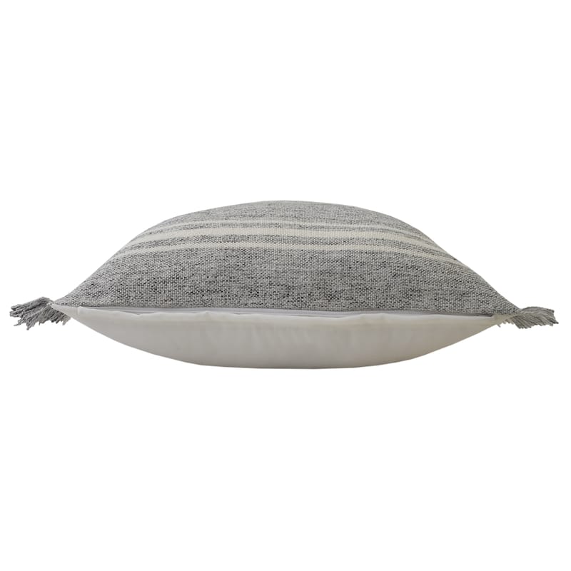 Sevita Farmhouse Triple Stripe Throw Pillow with Fringe