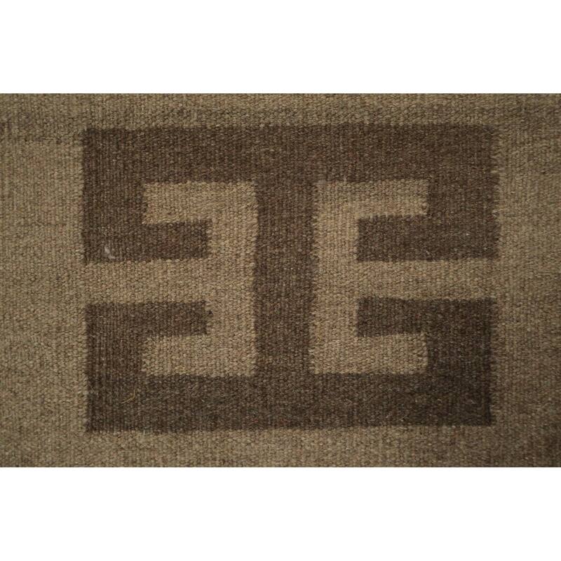 Hand Woven Oriental 100% Wool Carpet Southwestern All-Over Brown Kilim Area Rug - 12' 9'' X 9' 11''