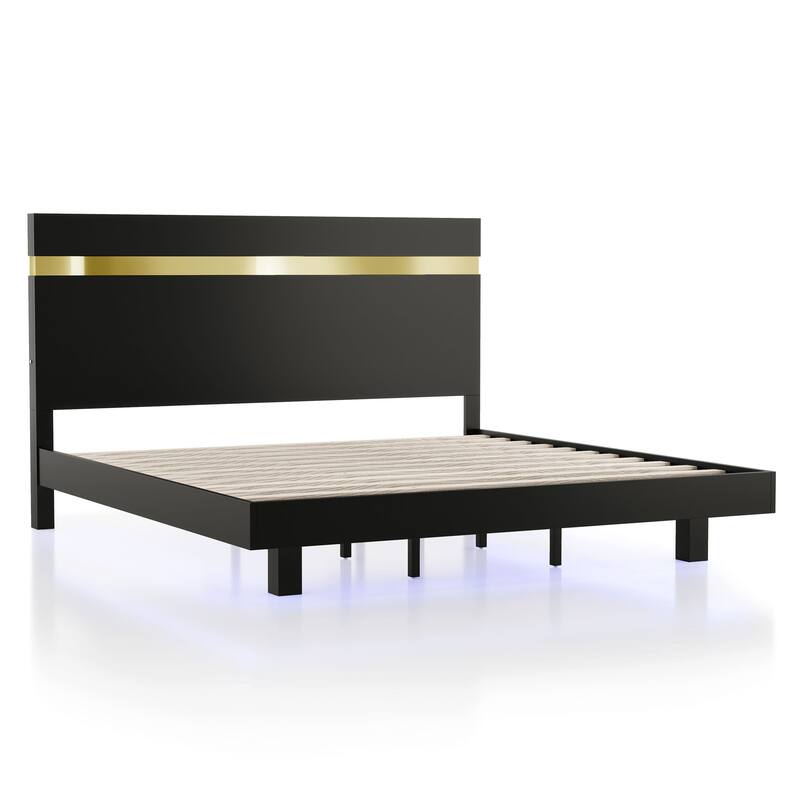 Furniture of America Halifax Modern Wood Platform Bed with Underbed LED