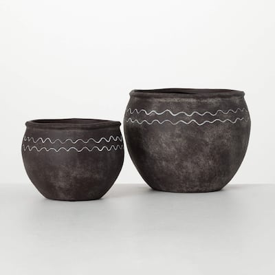 Sullivans 8" & 6" Modern Wave Planter Set of 2, Black