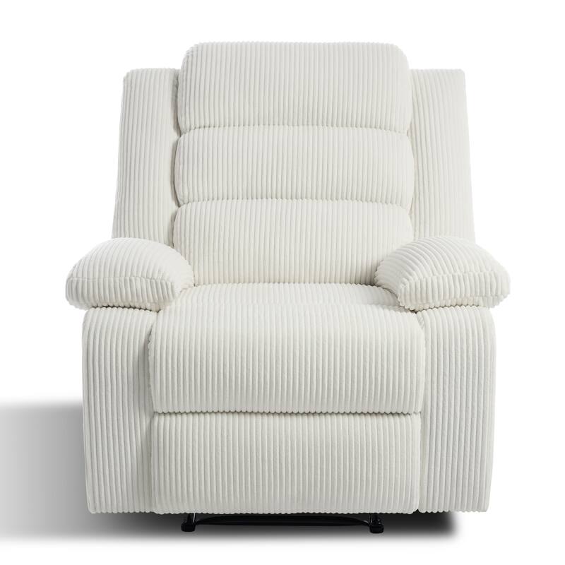 Overstuffed Cotton Corduroy Manual Pushback Recliner with Wide Armrest