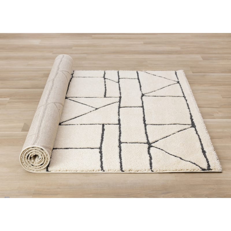 Teagan Collection - Cream Black Geometric Lattice Area Rug