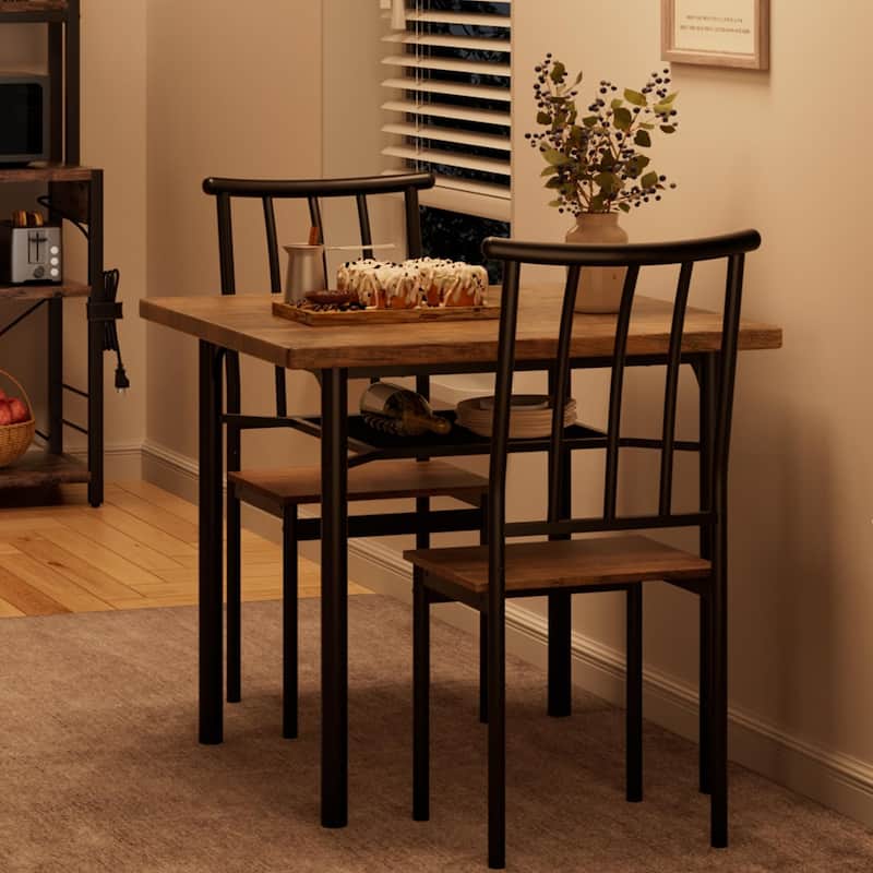 Round Dining Table Set for 2, Circle Kitchen Table and Chairs, Modern Dining Room Table Set with 2 Chairs