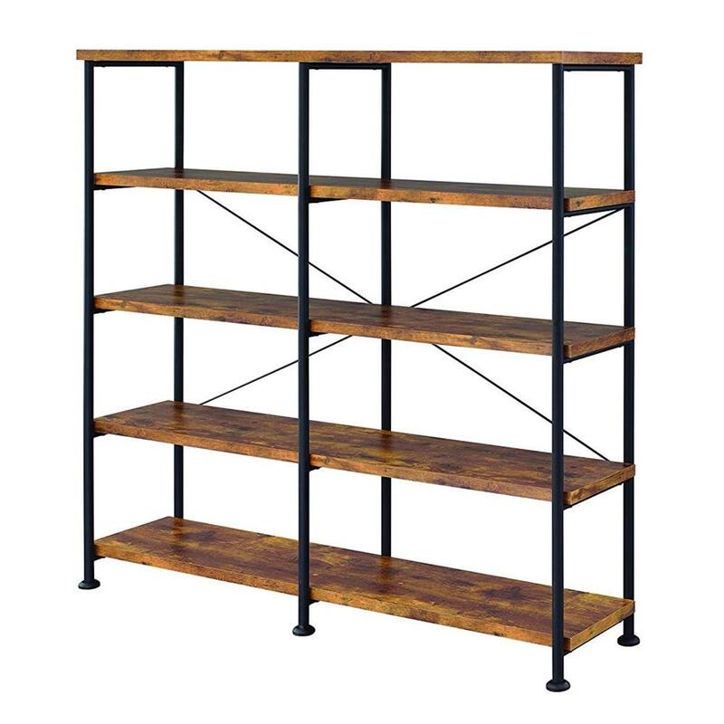 63 Inch Industrial 4 Tier Shelf Bookshelf, Particleboard, Metal Frame, Brown, Black - 63 H x 14.25 W x 60 L