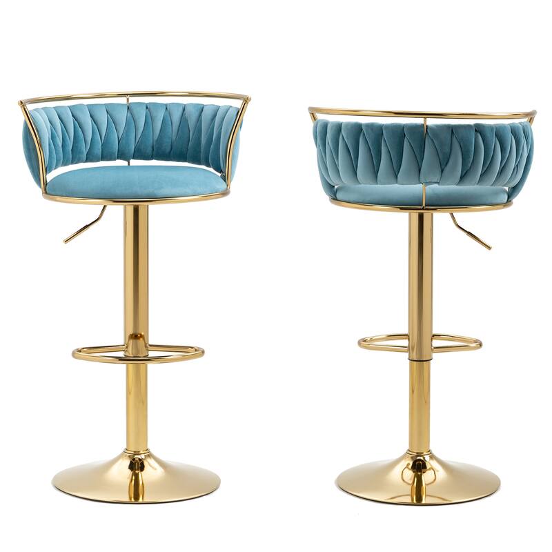 2 Set Velvet Swivel Adjustable Bar Stools with Footrest