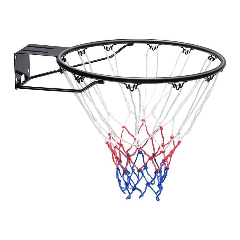 Black Heavy-Duty Wall Door Mounted Basketball Hoop with Net and Double Spring Suitable for Indoor or Outdoor Play