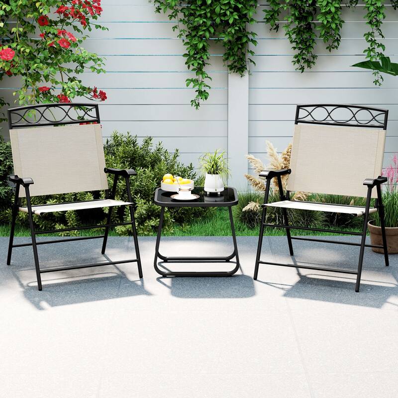 Gymax 4 Pack Patio Folding Chairs w/ Backrests & Armrests Metal Frame