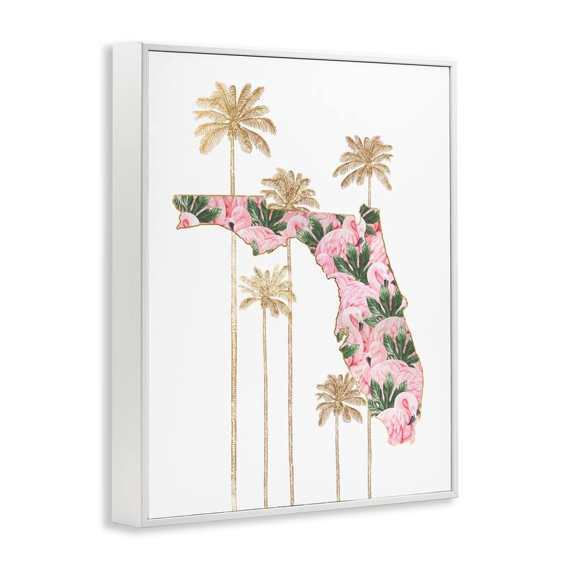 Stupell Flamingo Print Florida State with Palm Trees Framed Wall Art