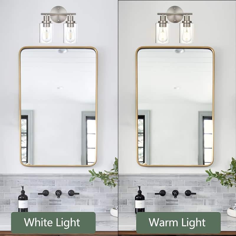 2-Light Bathroom Light Fixtures, Brushed Nickel Modern Vanity Lights Over Mirror with Clear Glass Shade, Bathroom Wall Lamp