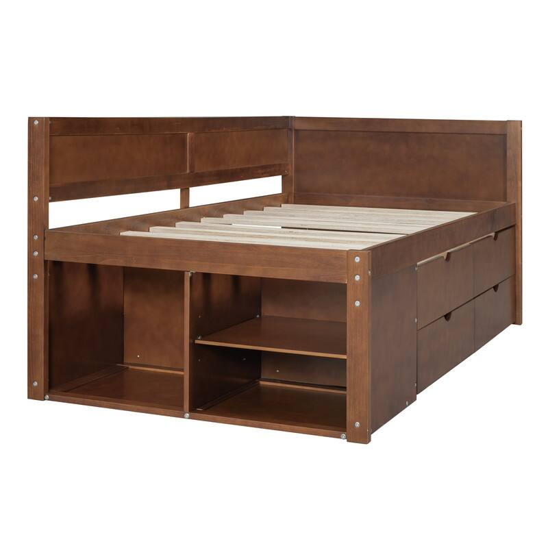 Twin Size Wood Daybed with Drawers and Storage Shelves