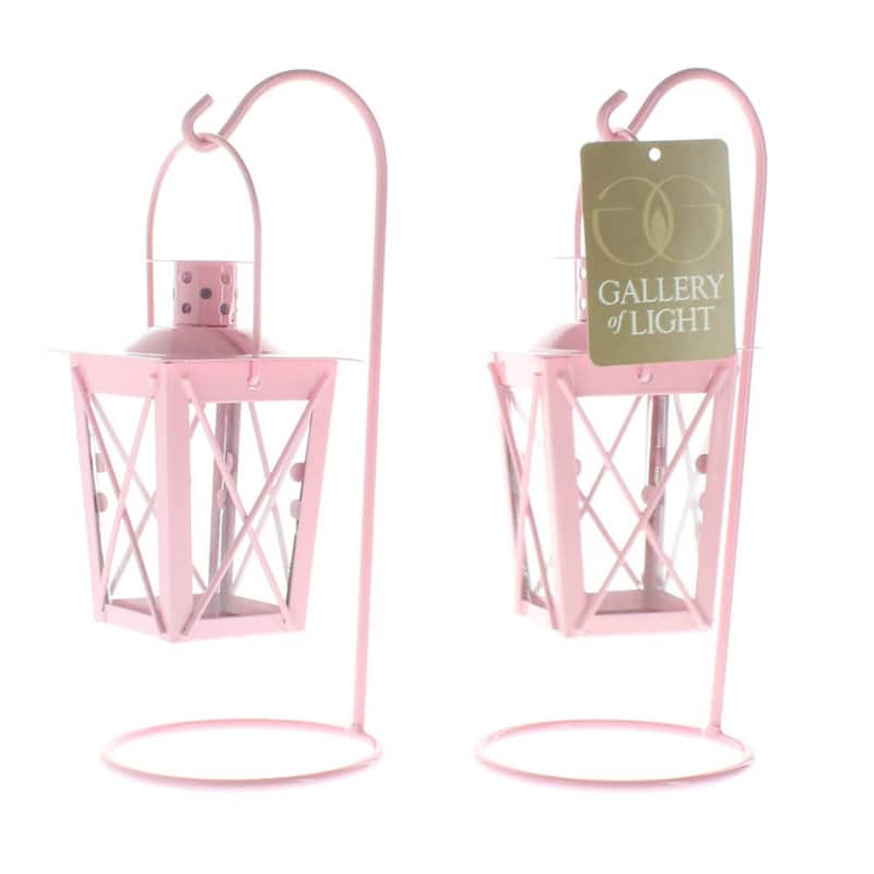 Set of 2 Pink Railroad Contemporary Hanging Lanterns 9"