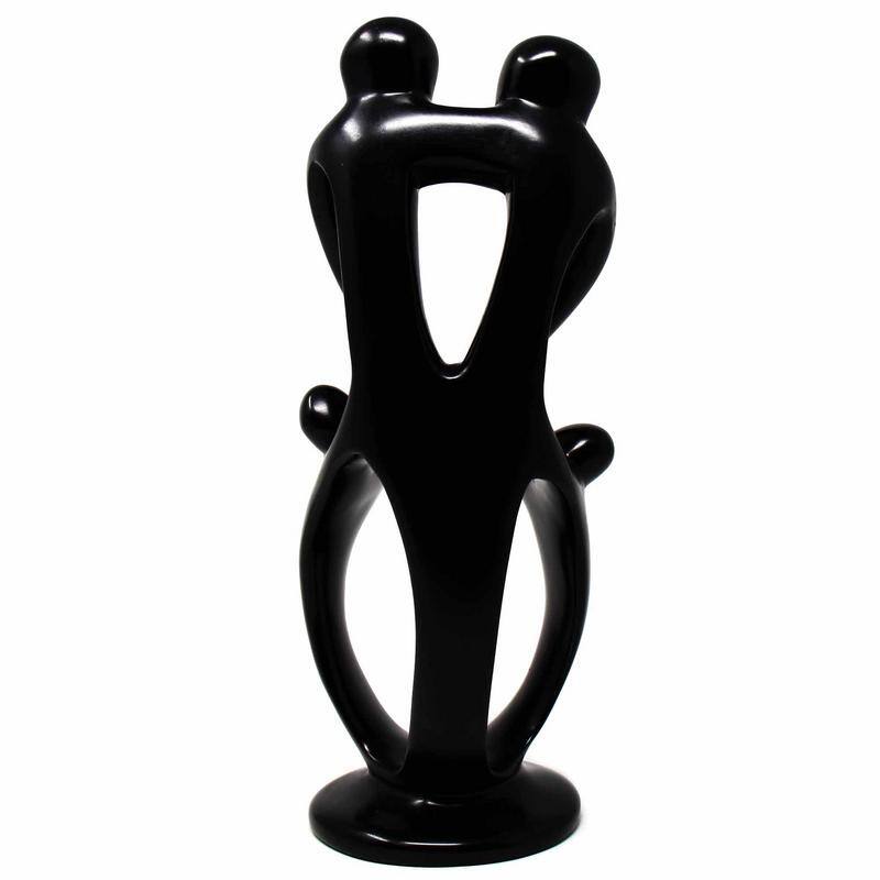 Handmade Soapstone Family Sculpture, Black Finish