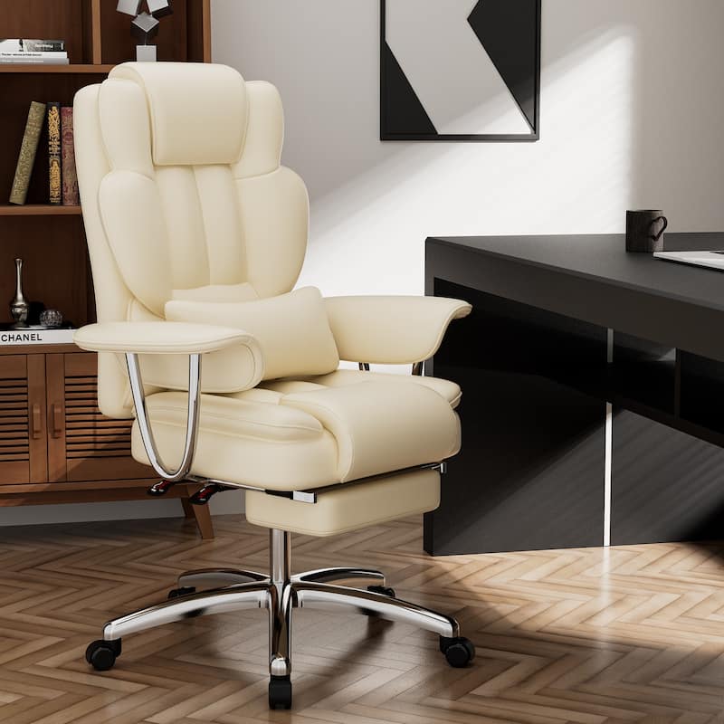 Ergonomic Reclining High Back PU Office Chair with Footrest