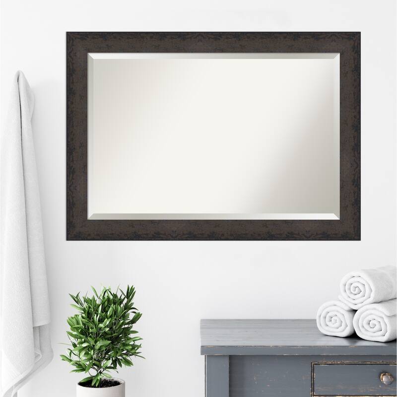 Dappled Beveled Wood Framed Bathroom Vanity Wall Mirror