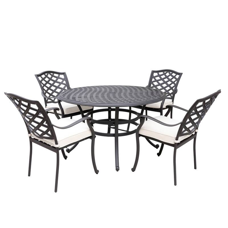 Torino Aluminum 5 Piece Round Dining Set with 4 Arm Chairs - N/A