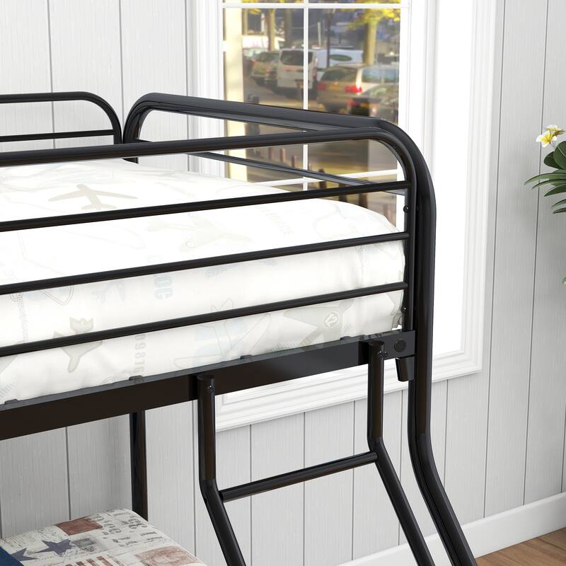 Sturdy Twin-Over-Full Metal Bunk Bed with Enhanced Guardrail and Storage Space