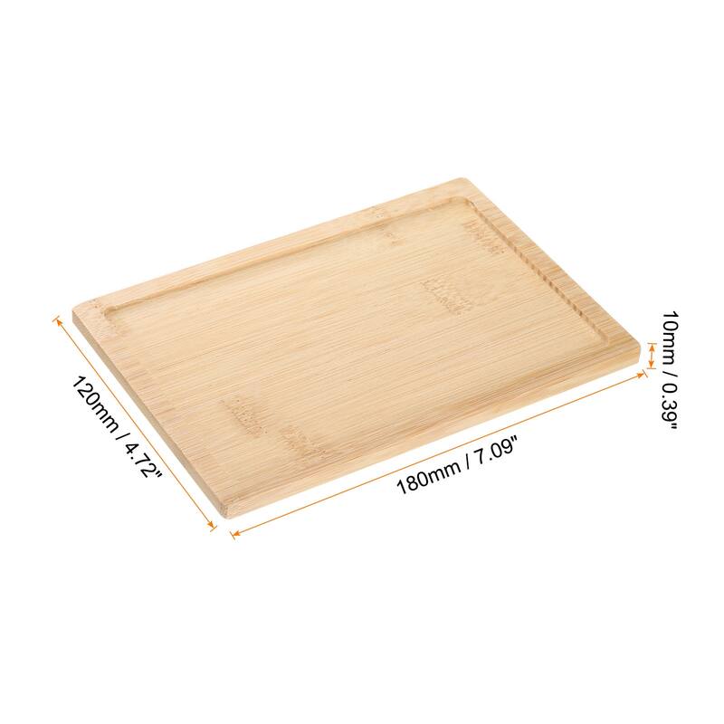 Bamboo Serving Tray 7.09" x 4.72" Rectangular Tea Tray Tabletop Serving Platters - Yellow - 2 Pcs