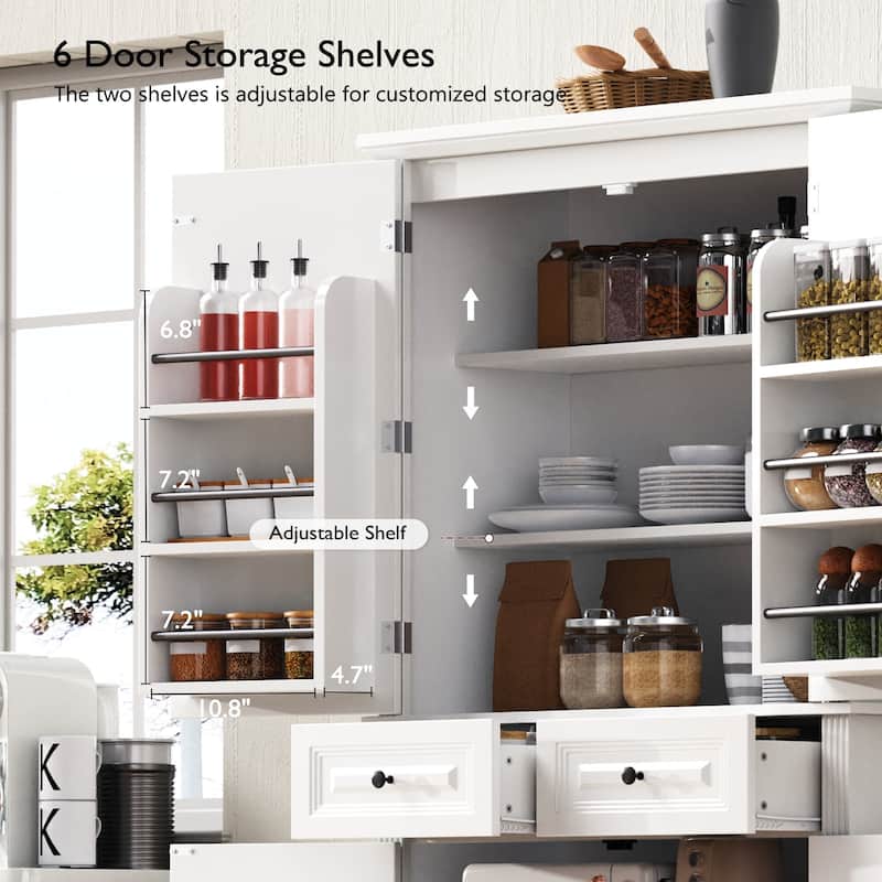 71" Tall Kitchen Pantry Cabinet with 3 Pull-Out Organizers, Freestanding Cupboard With Adjustable Shelves, Versatile Storage
