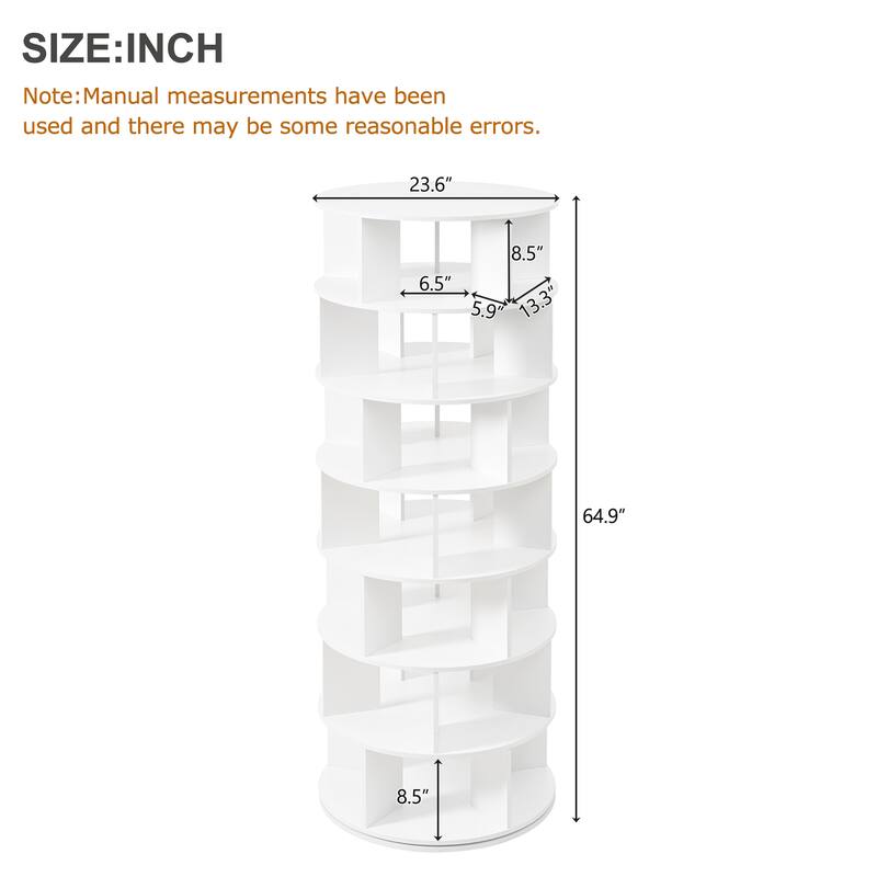 7-Tier Round Rotating Shoe Rack Tower, Spinning Shoe Shelf with 5 Grids Per Layer, Shoe Closet Organizer for Entryway