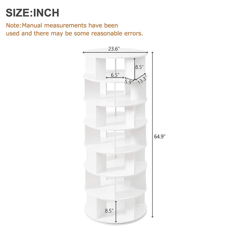 Roomfitters 7-Tier Rotating Shoe Rack Tower, 360° Revolving Shoe Organizer with 35 Compartments for Living Room
