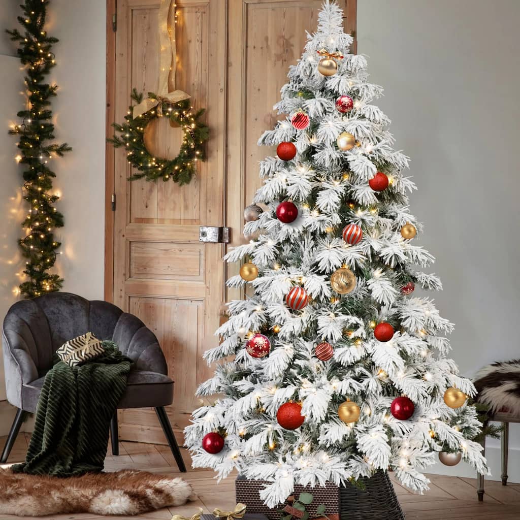 PVC White Flocked Christmas Tree with Lights - N/A