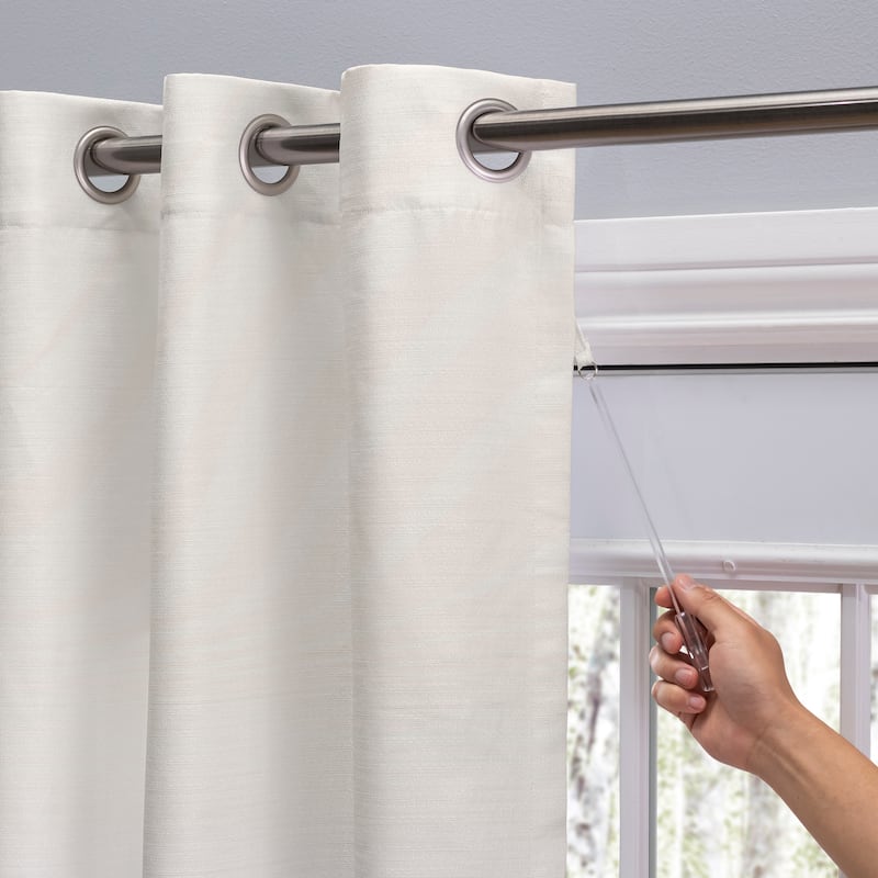 Premium Grasscloth Soft Sheen Grommet Short Curtain Panel w/ Pull Wand