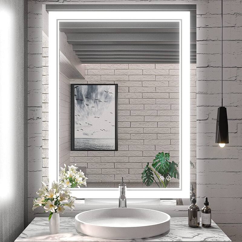 Keonjinn LED Front Light Bathroom Vanity Wall Mirror, Anti-Fog, Dimmable - 36x28