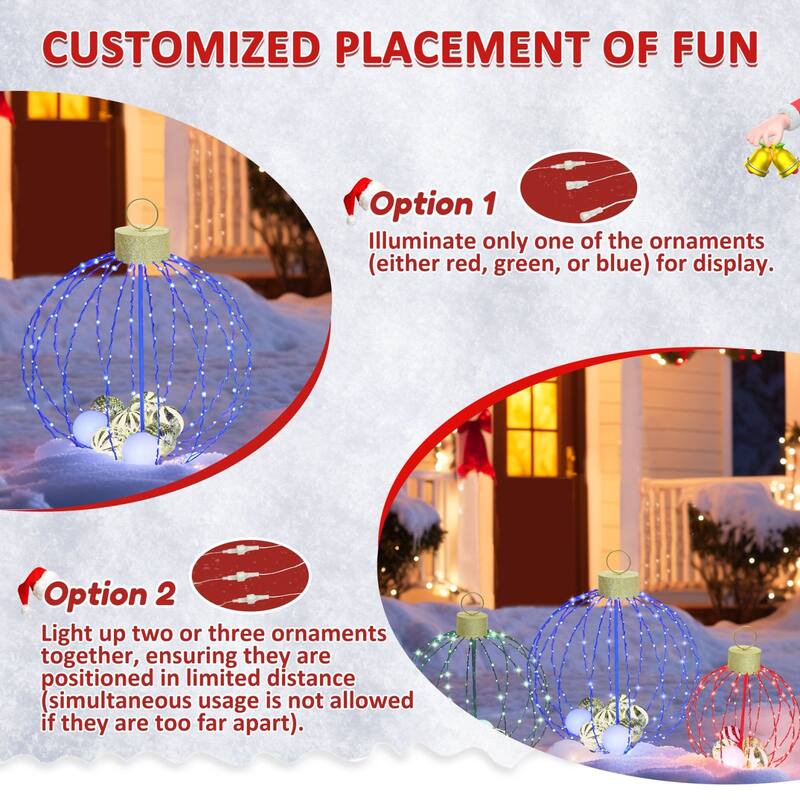 VEIKOUS Set of 3 Lighted Christmas Ornaments, 570 LED Outdoor/Indoor Holiday Decor with Multi-Color Lights