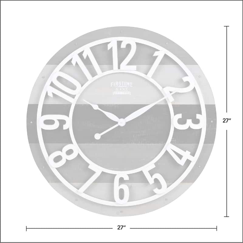 FirsTime & Co. Gray Shabby Farmhouse Planks Clock, American Crafted, Aged White, Wood, 27 x 1.75 x 27 in
