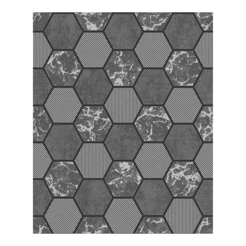 Fine Decor Ceramica Black Hexagon Tile Wallpaper