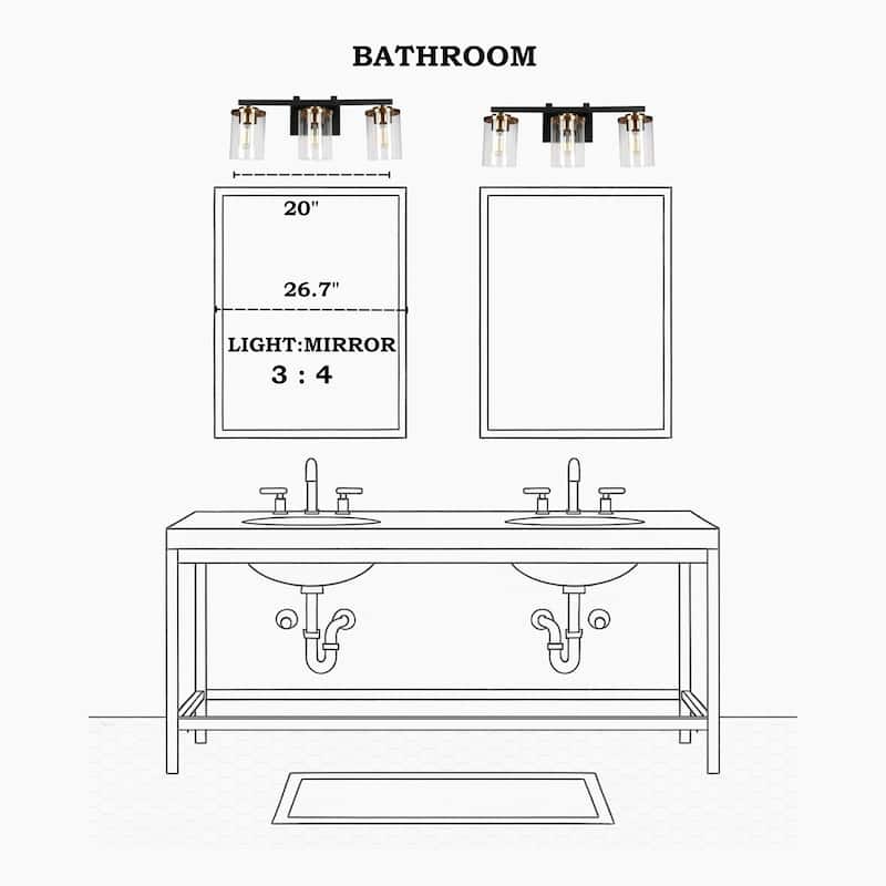 Modern 2/3/4-Light Black Gold Bathroom Vanity Lights with Cylinder Glass