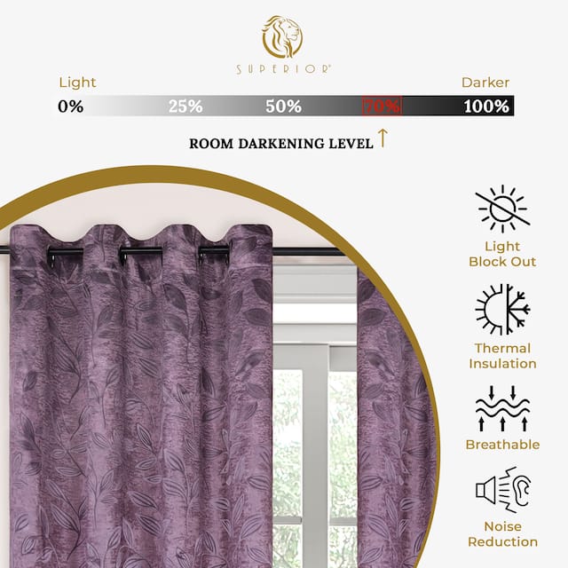 Miranda Haus Modern Bohemian Leaves Blackout Curtain Set with 2 Panels
