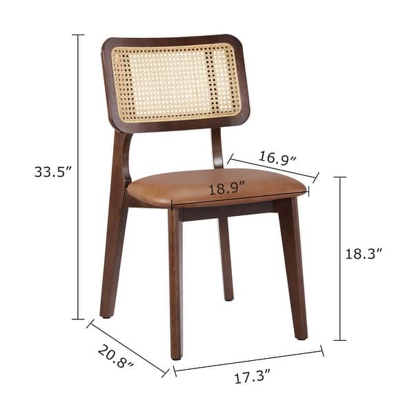 dimension image slide 0 of 4, Art Leon Cane Backrest Leather Dining Chairs (Set of 2)