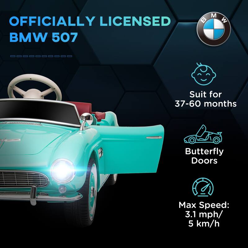 Licensed BMW 507 12V Kids Electric Ride-On Car with Remote Control, Bluetooth, Lights, Horn, and 3 Adjustable Speeds
