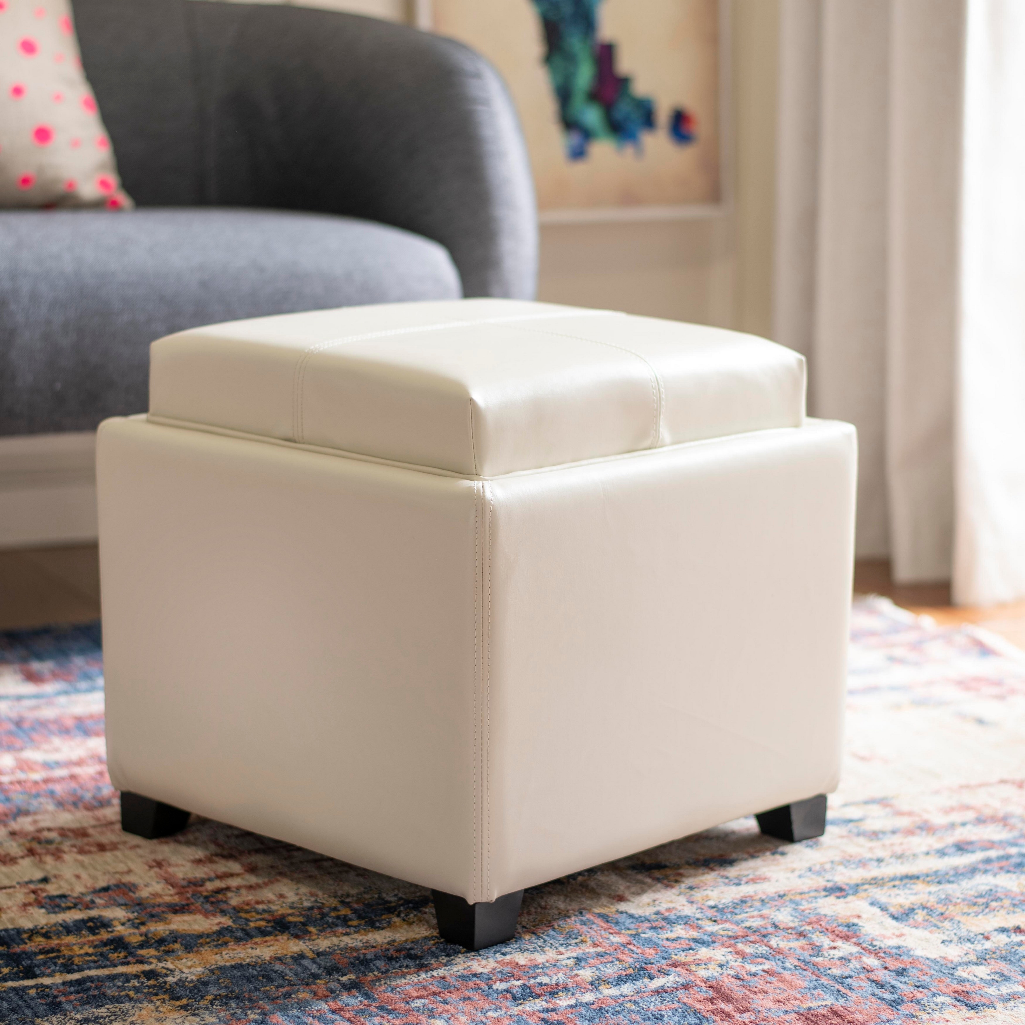 Shop Safavieh Harrison Storage Cream Leather Tray Ottoman Overstock 5151897