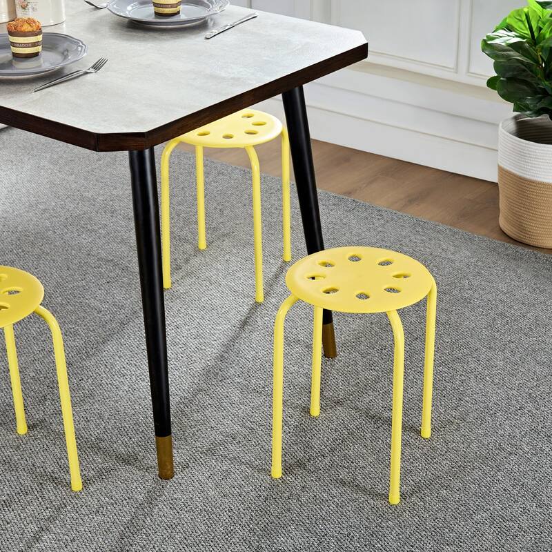 Javlergo 6-Pack Plastic Stackable Stools, Portable 8 Holes Metal Round Top Stools for Kitchen/Classrom