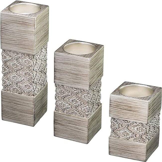 Creative Scents Dublin Silver Tealight Candle Holder Set of 3 - Grey
