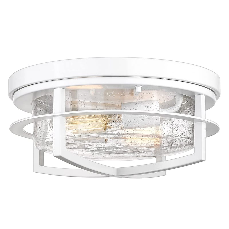 2-Light 13" Flush Mount Light Fixture with Seeded Glass Cover - 13 - White