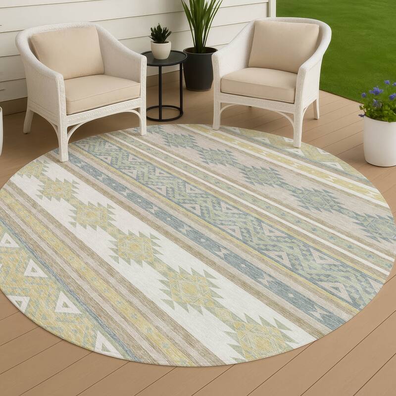 Machine Washable Indoor/ Outdoor Global Heston Chantille Rug - Ivory - 8' x 8'