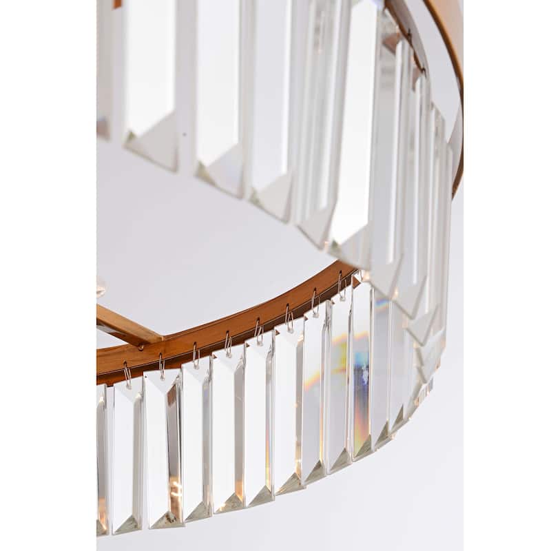 Clarisa Brushed Brass 6-light Glam Crystal Glass Prism Drum Chandelier - 24 inches in diameter x 5 inches H