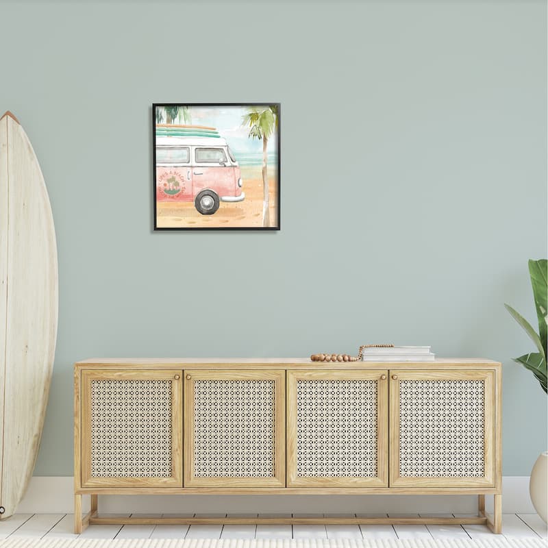 Stupell Life's a Beach Pink Surf Van Framed Giclee Texturized Wall Art, Design By Dina June