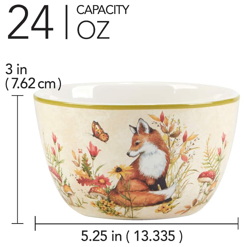 Certified International Woodland Critters 24 oz. Ice Cream/Dessert Bowls, Set of 4 - 5.25" Diam x 3"