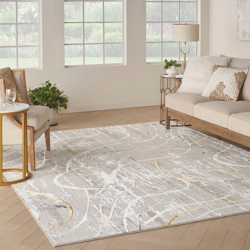 Nourison Glam Indoor Cream/Ivory Abstract Area Rug