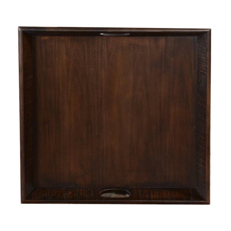 Flint Decorative Serving Tray, 27x27 Square Dark Rustic Oak Brown
