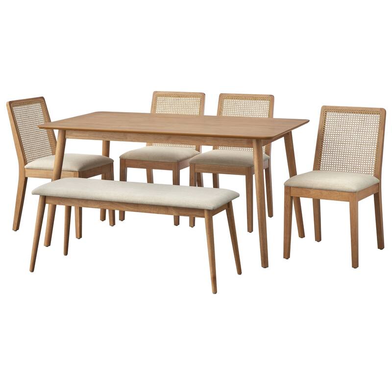 Simple Living Newington 6-Piece Cane Dining Set with Bench - Light Oak