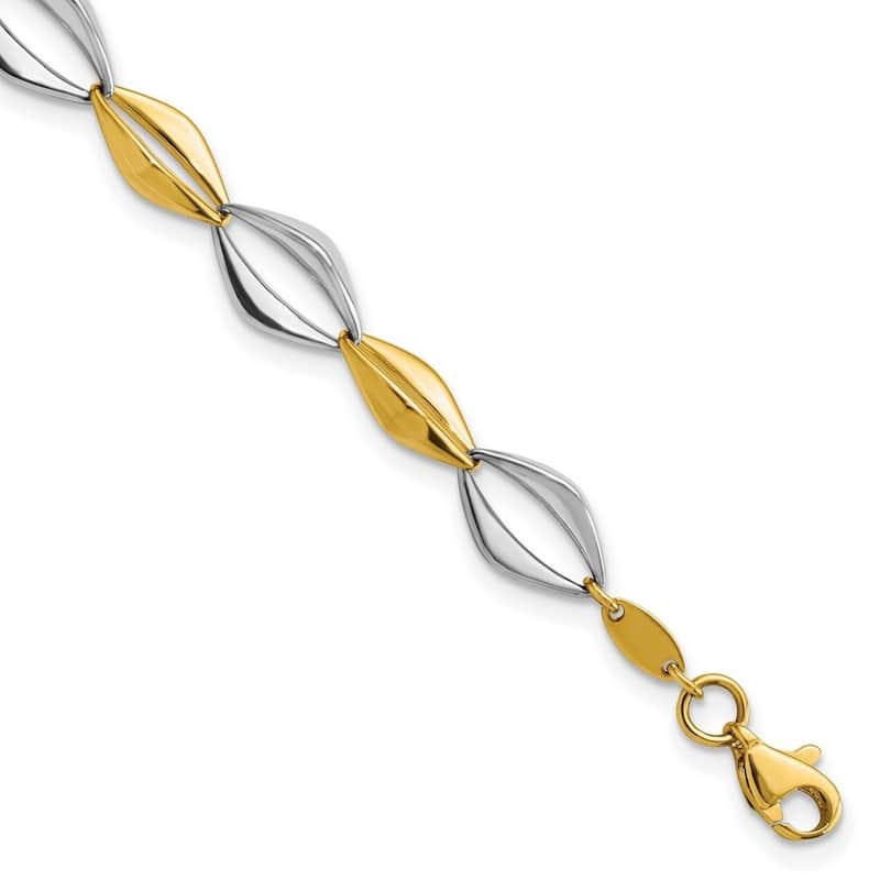 Curata 14k Two tone Gold 7.5" 6.9mm Polished Opem Modern Links Bracelet