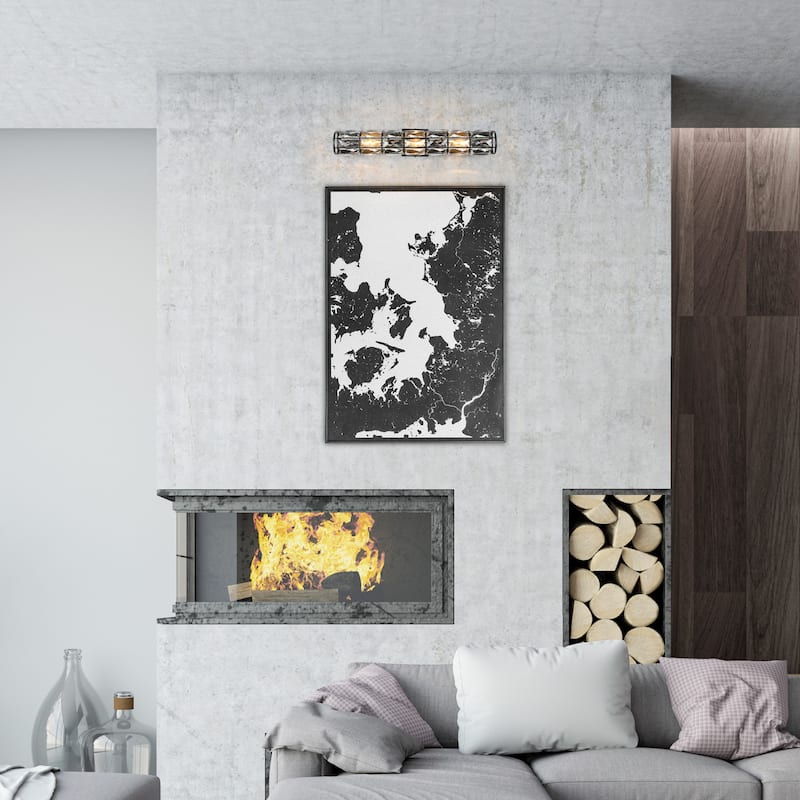 Dana Modern Linear Black Crystal 3-Light Chandelier Cylinder Wall Sconce for Dining Room